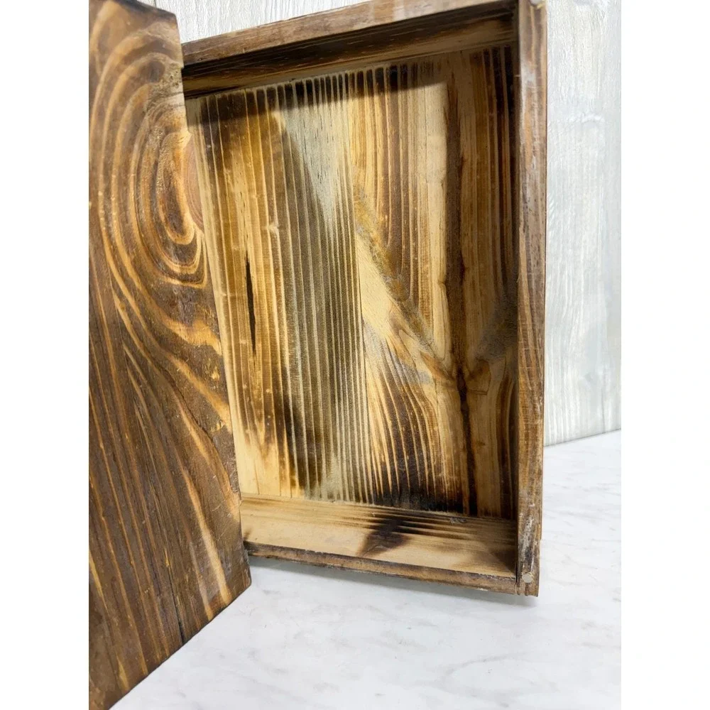Rustic Wooden Cowboy Book Box Western Longhorn Bull Storage Stash Decor 12in